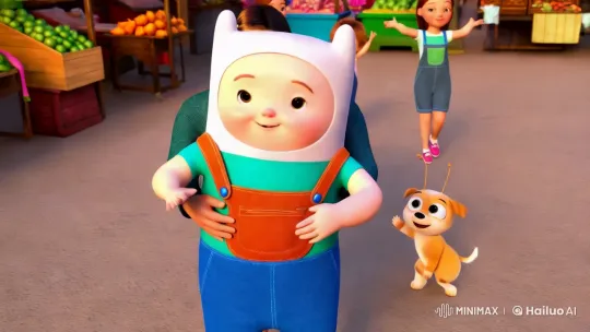 Joyful Toddler Interacts in Animated Market Scene – AI Generated Video | Hailuo AI