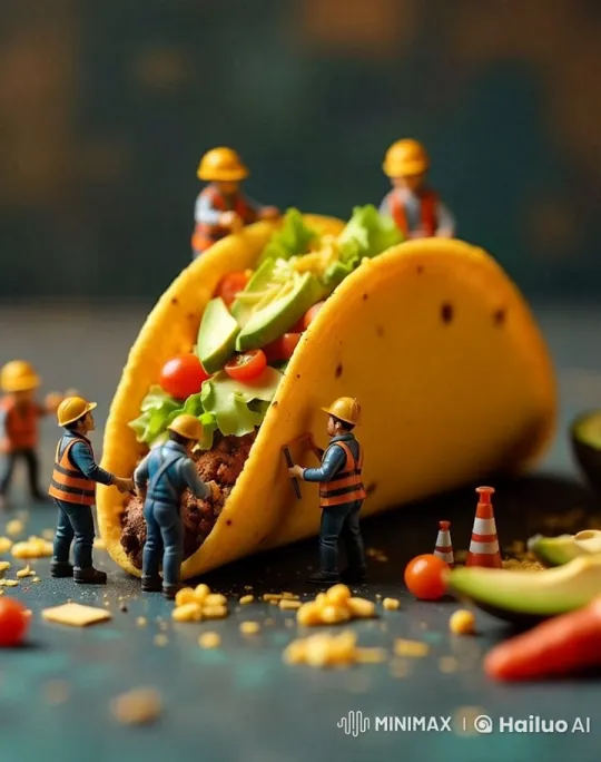 Miniature Workers Construct Giant Taco in Live2D Animation – AI Generated Video | Hailuo AI