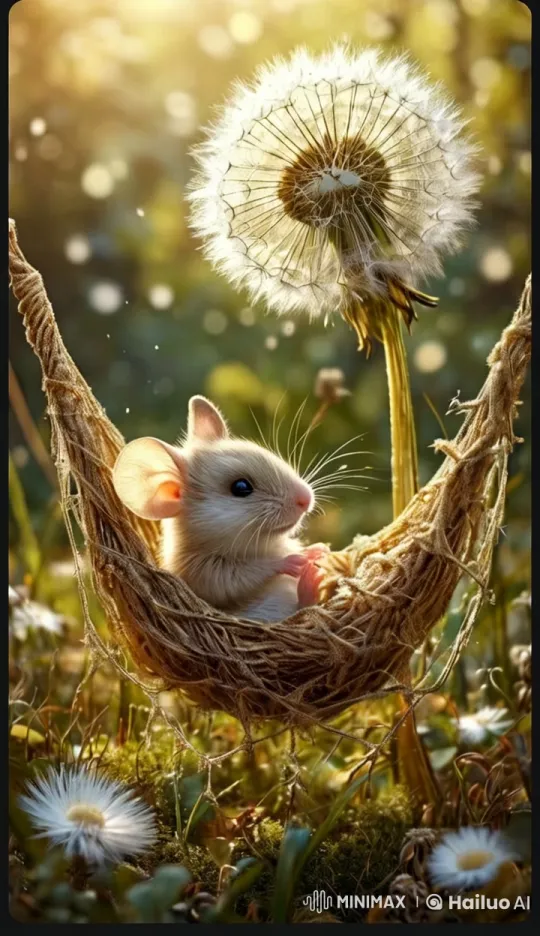 Cute Mouse Nests in Hammock Amidst Serene Nature – AI Generated Video | Hailuo AI
