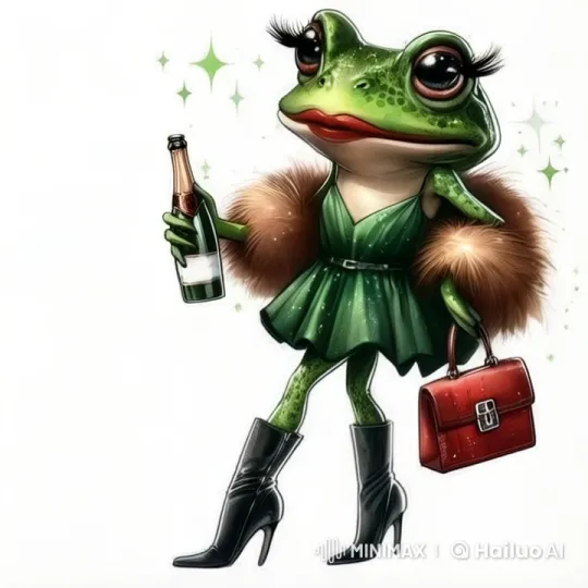 Fashionable Frog Toasts with Champagne in Live2D Animation – AI Generated Video | Hailuo AI