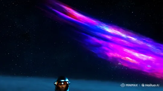 Futuristic Astronaut Confronts Cosmic Nebula in Epic Scene – AI Generated Video | Hailuo AI