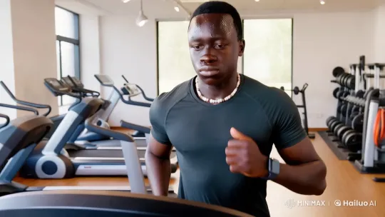 Dedicated Young Man Jogs in Well-Lit Modern Gym – AI Generated Video | Hailuo AI