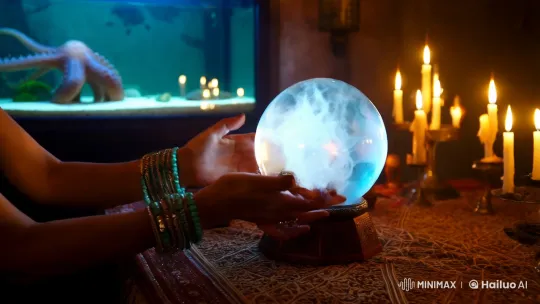 Turkish Fortune Teller with Crystal Ball and Mystical Aquarium – AI Generated Video | Hailuo AI