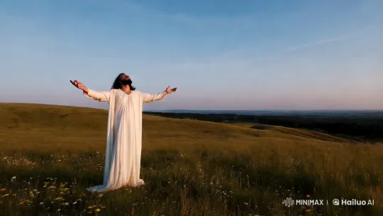 Spiritual Serenity: A Figure in Worship Amidst Nature – AI Generated Video | Hailuo AI