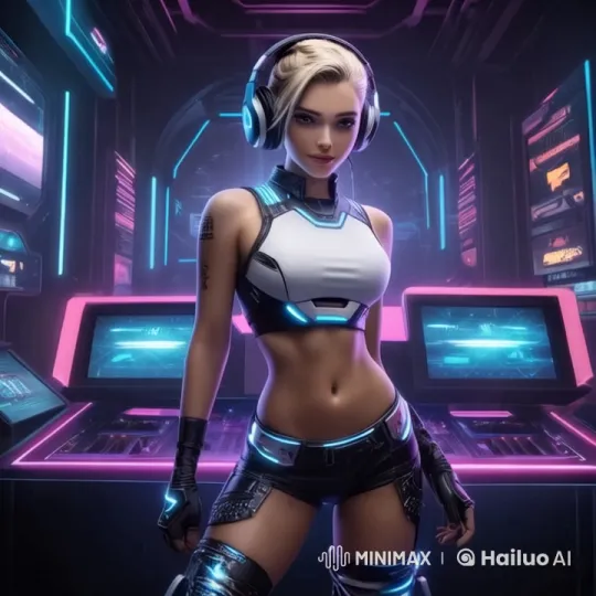 Futuristic Female Dancer in Neon Control Room – AI Generated Video | Hailuo AI