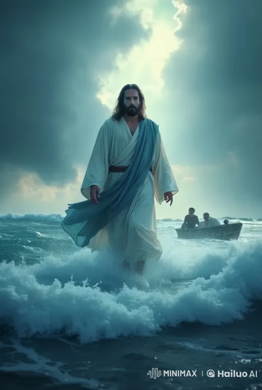Jesus Walks on Water in Dramatic Live2D Cinematic – AI Generated Video | Hailuo AI
