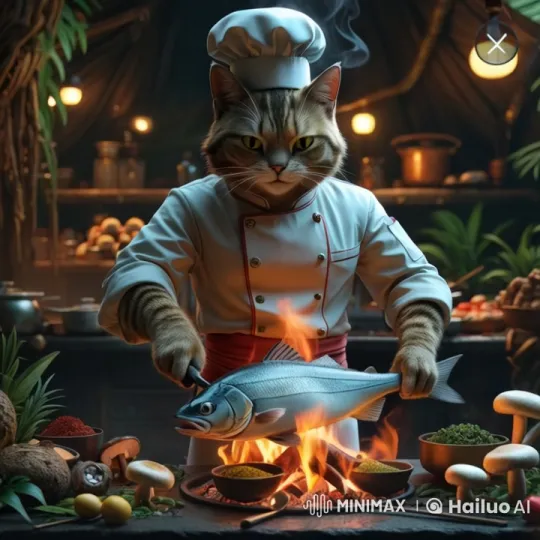 Weary Chef Cat Delights in Culinary Triumph – AI Generated Video | Hailuo AI