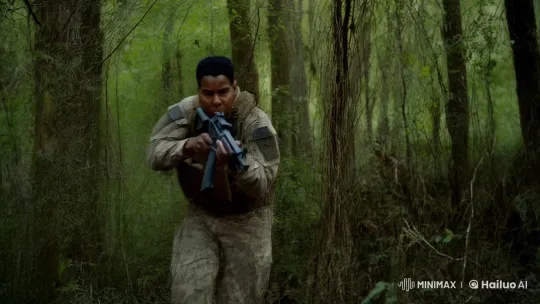 Military Man in Forest: Alert and Armed – AI Generated Video | Hailuo AI