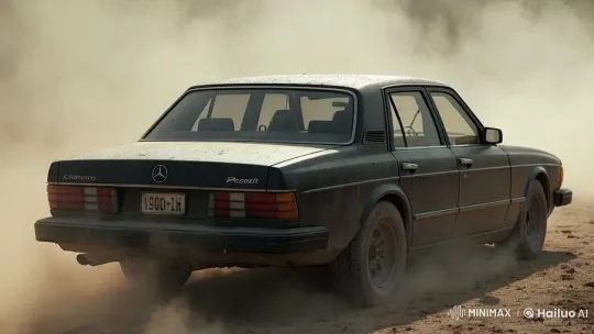 Mercedes-Benz 190D Speeds Through Dusty Terrain – AI Generated Video | Hailuo AI