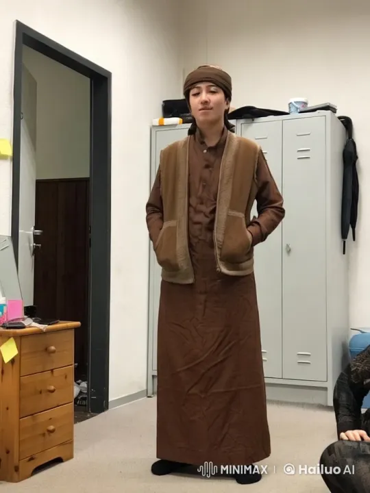 Traditional Robe-Wearing Person Adjusts, Picks Up Backpack in Live2D Animation – AI Generated Video | Hailuo AI
