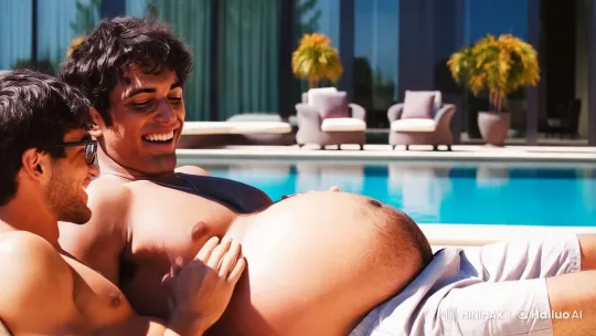 Pregnant Man and Partner Enjoy Luxurious Poolside Moments – AI Generated Video | Hailuo AI