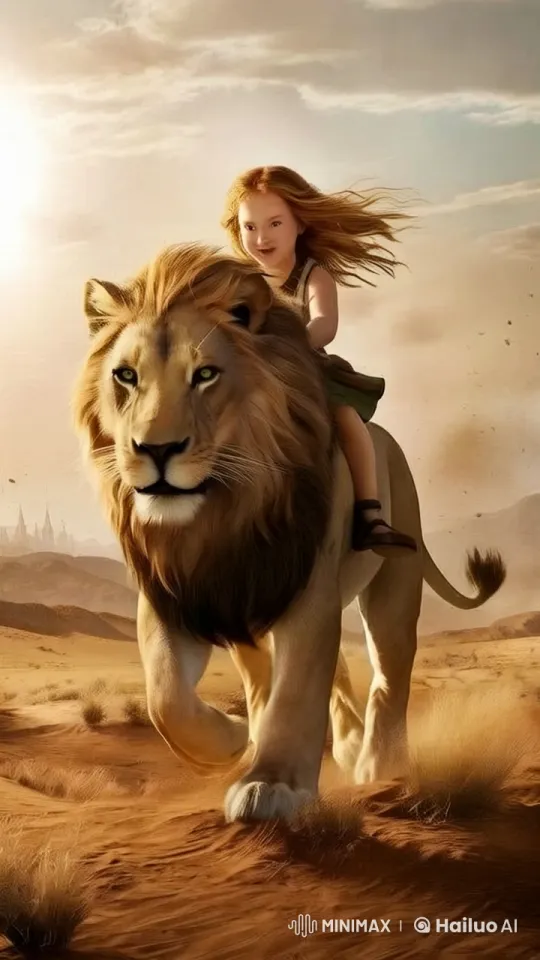 Child and Lion Adventure Across Desert Landscape – AI Generated Video | Hailuo AI