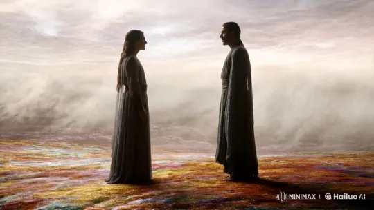Dramatic Fight Scene in Dreamlike Ethereal Landscape – AI Generated Video | Hailuo AI