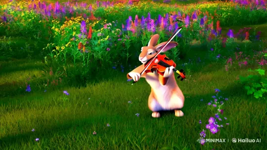 Rabbit Violinist Serenades Meadow at Sunset – AI Generated Video | Hailuo AI