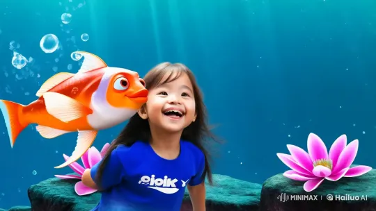 Joyful Girl Rides Playful Fish in Enchanted Underwater World – AI Generated Video | Hailuo AI