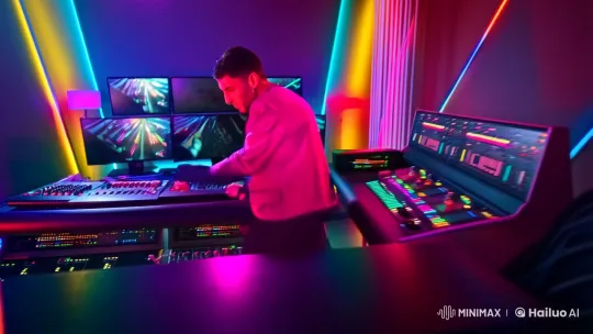 Music Producer's Studio: Animated Beats and Vibrant Aesthetics – AI Generated Video | Hailuo AI