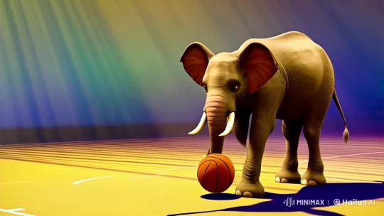 Surreal Scene: Graceful Elephant Dribbling on Basketball Court – AI Generated Video | Hailuo AI