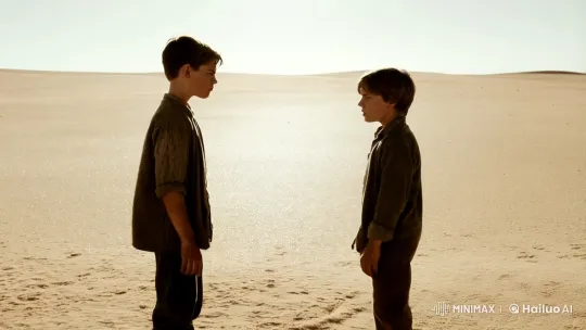 Boys Fight in Sunlit Desert Sands – AI Generated Video | Hailuo AI