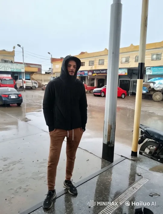 Young Man Observes Rainy Day in Urban Setting – AI Generated Video | Hailuo AI