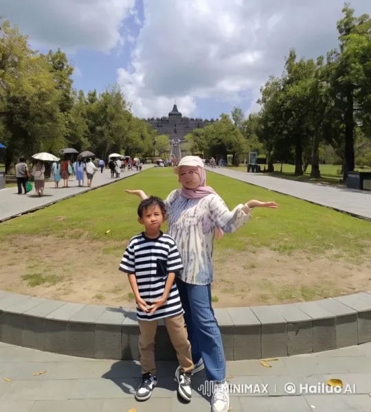 Mother-Son Kung Fu Fight in Borobudur Park – AI Generated Video | Hailuo AI