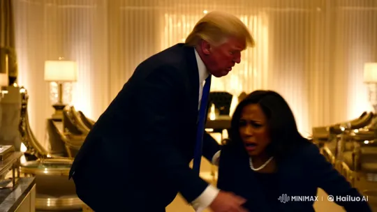 Trump Lifts Harris in Surreal Office Scene – AI Generated Video | Hailuo AI