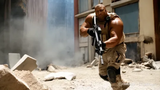 Muscular Man in Military Gear Defends Urban Ruins – AI Generated Video | Hailuo AI
