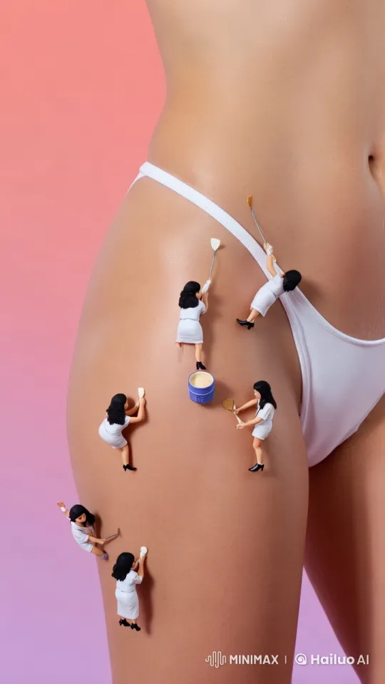 Miniature Workers Apply Cream on Woman's Hip in Live2D Animation – AI Generated Video | Hailuo AI