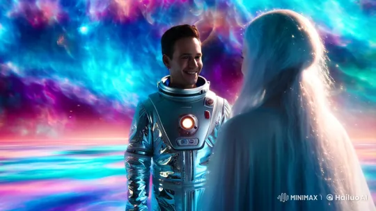 Astronaut Meets Ethereal Figure in Swirling Nebula – AI Generated Video | Hailuo AI