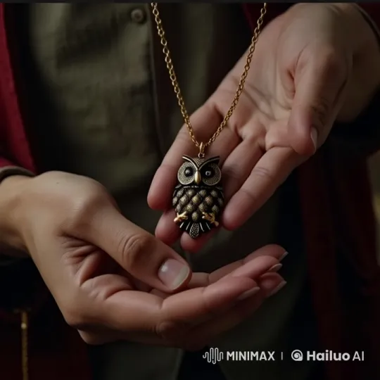 Hands Hold Swinging Gold Owl Pendant in Live2D Animation – AI Generated Video | Hailuo AI