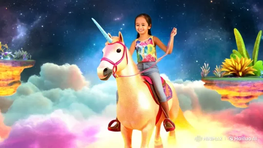 Girl and Unicorn Journey Through Cosmic Wonderland – AI Generated Video | Hailuo AI