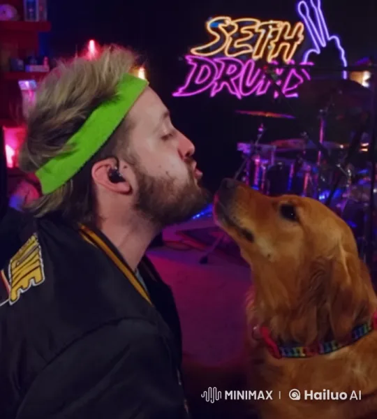 Golden Retriever Surprises Owner in Music Studio – AI Generated Video | Hailuo AI