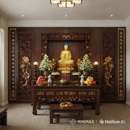 Peaceful Buddhist Altar Ceremony with Devotees – AI Generated Video | Hailuo AI