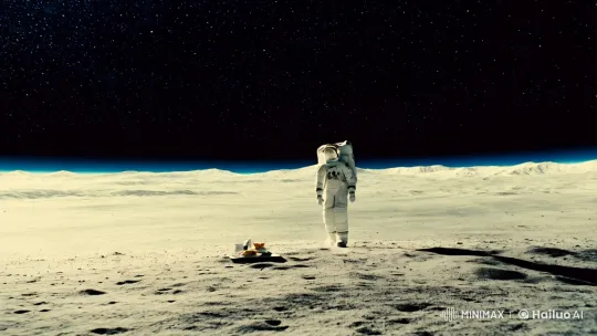 Astronaut Dines on Moon in Majestic Space Landscape – AI Generated Video | Hailuo AI