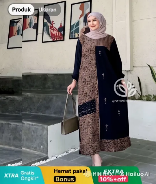 Live2D Fashion Show: Elegant Model in Navy Dress with Hijab – AI Generated Video | Hailuo AI