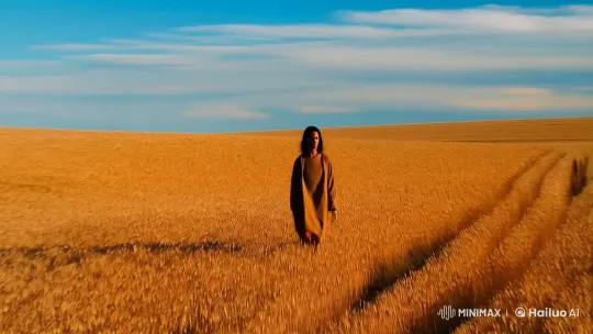 Sole Figure in Golden Wheat Field - Cinematic Journey – AI Generated Video | Hailuo AI