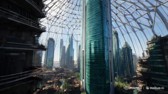 Dystopian Megacity: Wealth Disparity Under a Dome – AI Generated Video | Hailuo AI