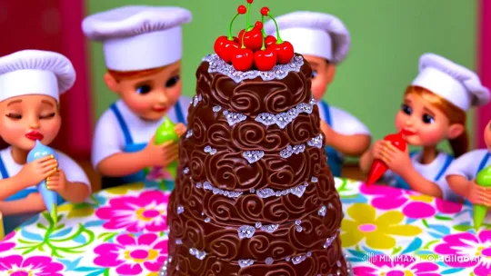 Tiny Bakers Decorate a Giant Chocolate Cake – AI Generated Video | Hailuo AI