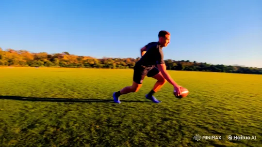 Athlete's Graceful Dribble on Sunlit Field – AI Generated Video | Hailuo AI
