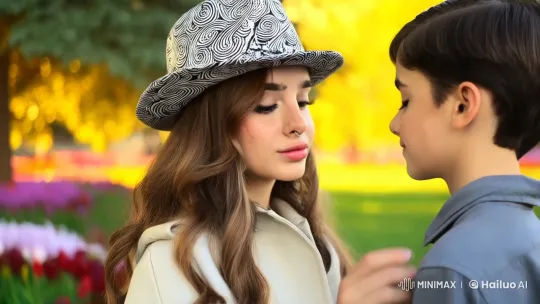 Romantic Kiss in a Golden Park Setting – AI Generated Video | Hailuo AI