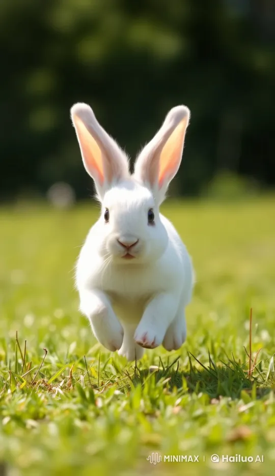 Cute Rabbit Energetically Running in Green Meadow – AI Generated Video | Hailuo AI