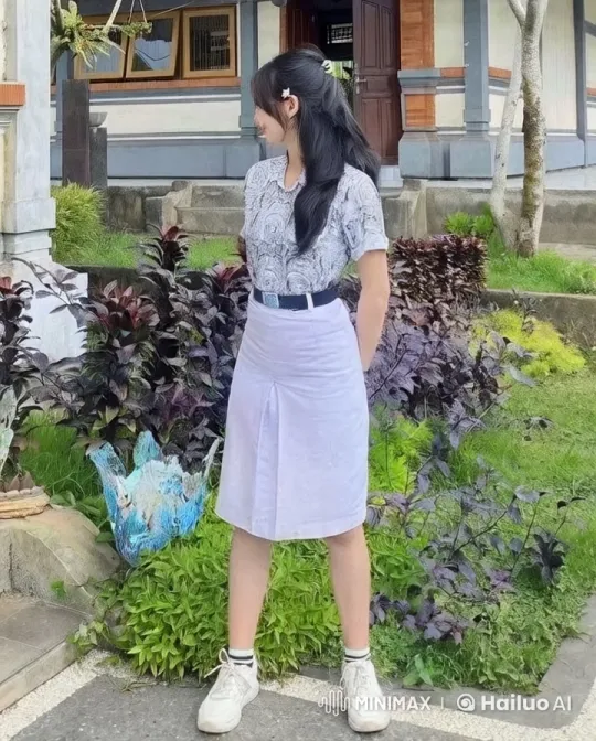 Young Woman in Garden Interacts with Skirt – AI Generated Video | Hailuo AI