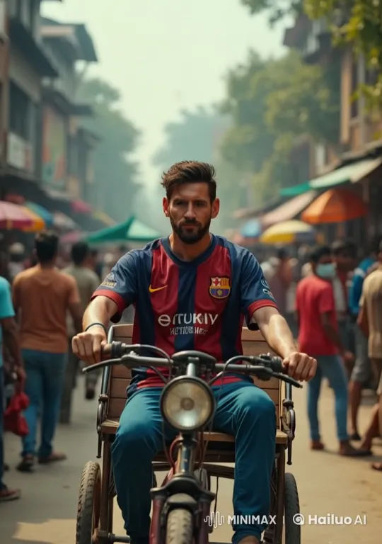 Messi Rides Rickshaw in Vibrant Dhaka (Live2D) – AI Generated Video | Hailuo AI