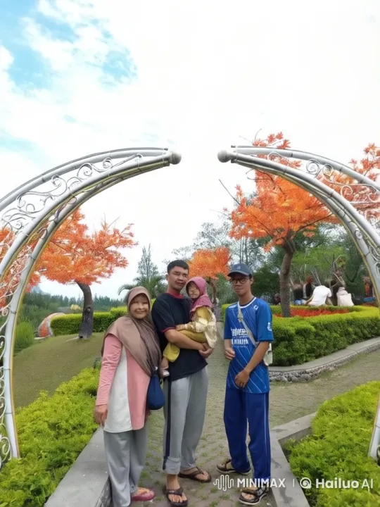 Family Poses as Man Demonstrates Kungfu in Serene Garden – AI Generated Video | Hailuo AI
