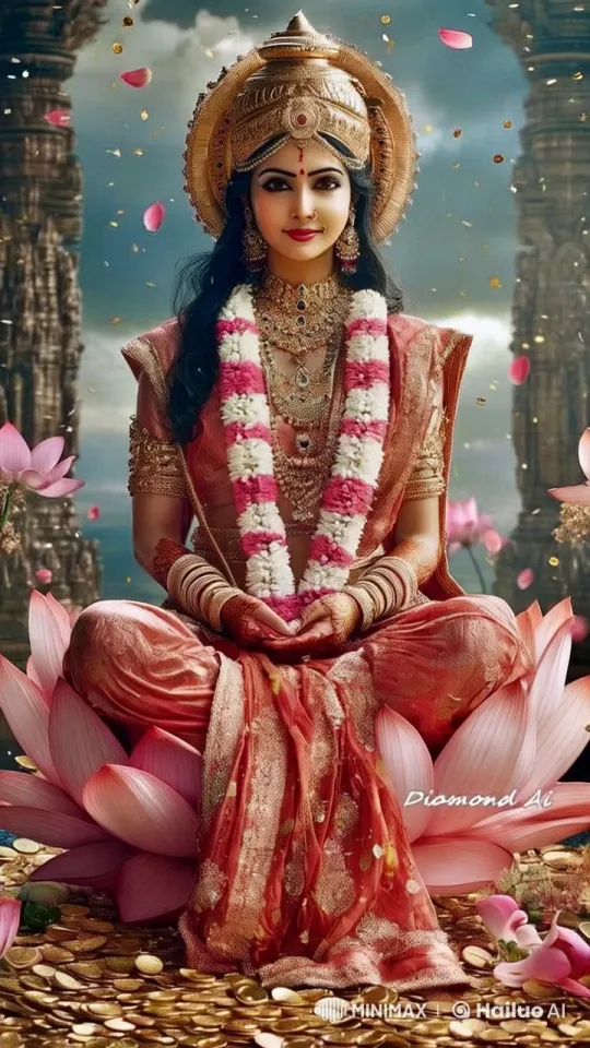 Divine Goddess Blesses from Lotus Amidst Serene Temple Setting – AI Generated Video | Hailuo AI