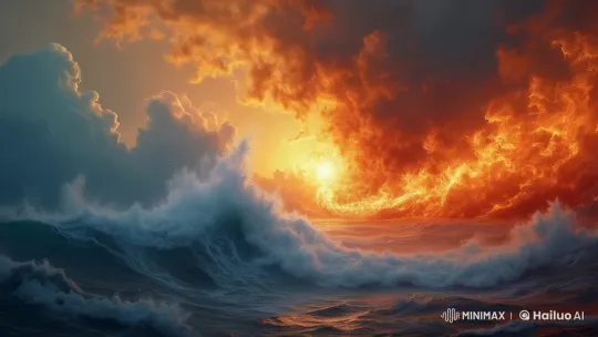 Turbulent Ocean Sunset in Live2D Animation – AI Generated Video | Hailuo AI