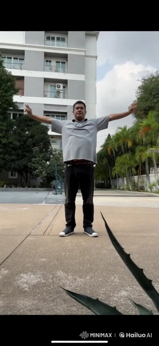 Man Flies Through Courtyard in Animated Live2D Video – AI Generated Video | Hailuo AI