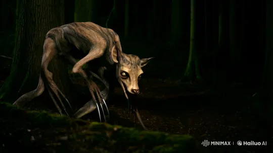 Shadowy Forest Figure with Distorted Features – AI Generated Video | Hailuo AI
