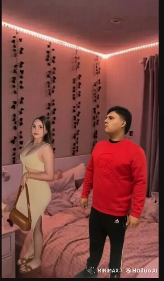 Woman in Beige Dress Shares Tender Kiss with Man in Red Sweatshirt – AI Generated Video | Hailuo AI