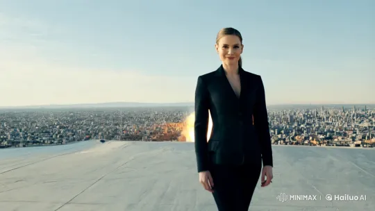 Character's Cool Walk Amidst City Explosion Scene – AI Generated Video | Hailuo AI