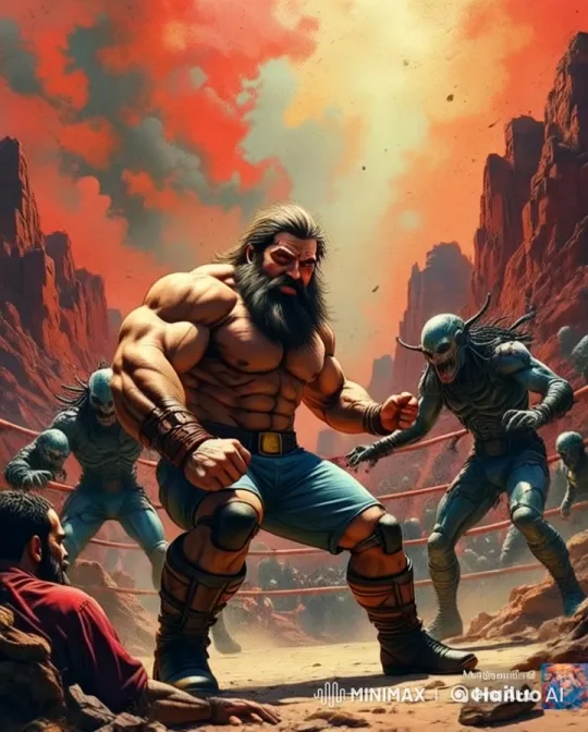 Warrior and Spider-Man Confront Monsters in Fiery Wasteland – AI Generated Video | Hailuo AI
